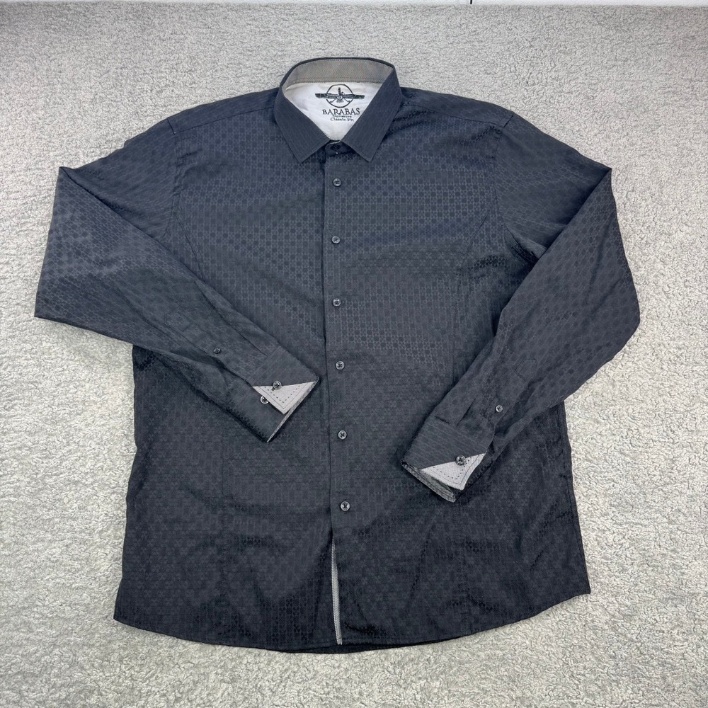 Barabas Signature Classic Black Geometric Jacquard Cotton Button Down Shirt XL
